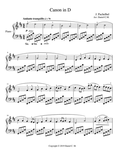 Canon in D for piano (romantic style) (arr. Daniel C. M.)