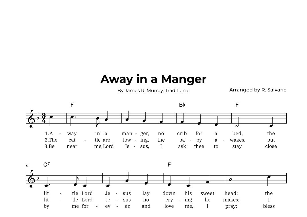 Away in a Manger (Key of F Major) (arr. R. Salvario)