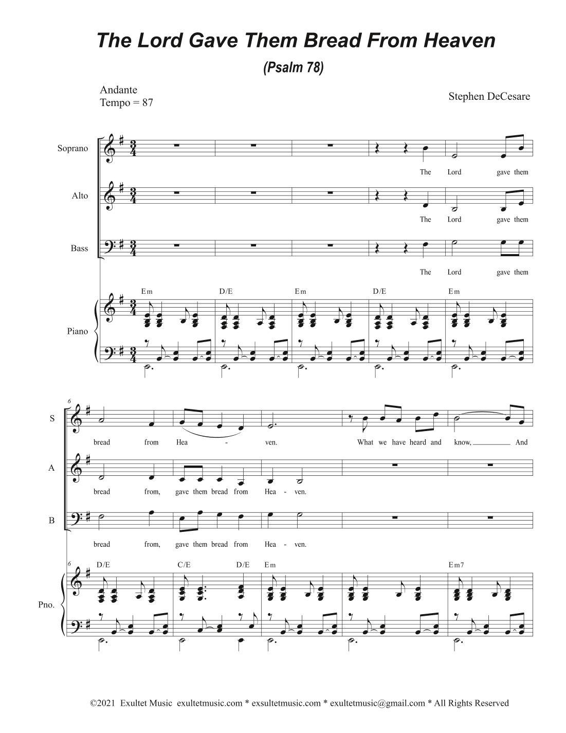 The Lord Gave Them Bread From Heaven (Psalm 78) (Vocal Trio - (SAB)