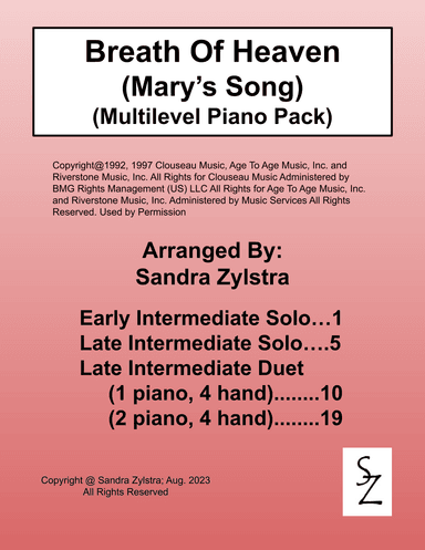 Breath Of Heaven (mary's Song) (arr. Sandra Zylstra)