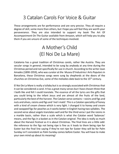 3 Catalan Carols For Voice & Guitar-A Mother's Child (arr. Simon James)