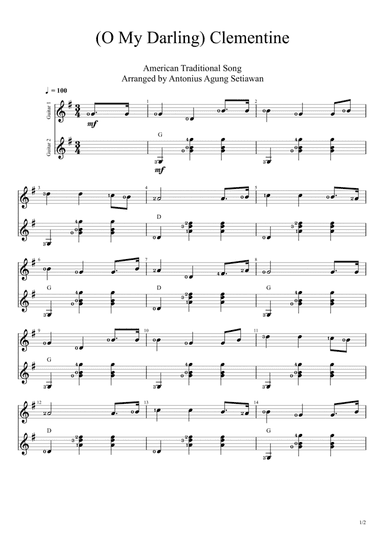 O My Darling Clementine (Duet Guitar Score) (arr. Antonius Agung Setiawan)