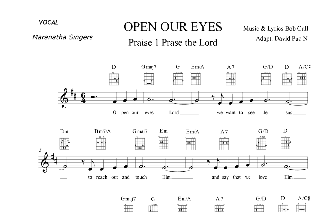 OPEN OUR EYES - Maranatha Singers - Lead Sheet + Guitar (arr. Transcription David Puc N)