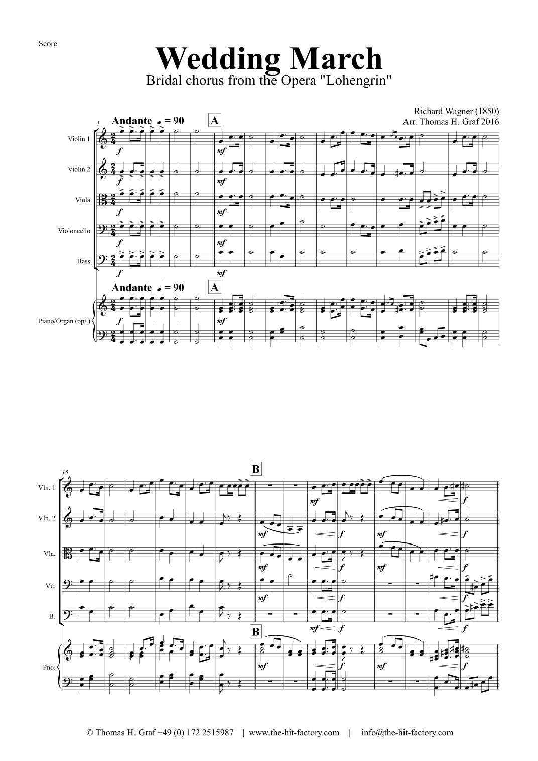 Wedding March - Bridal chorus from the Opera Lohengrin - String Quintet (arr. Thomas H. Graf)