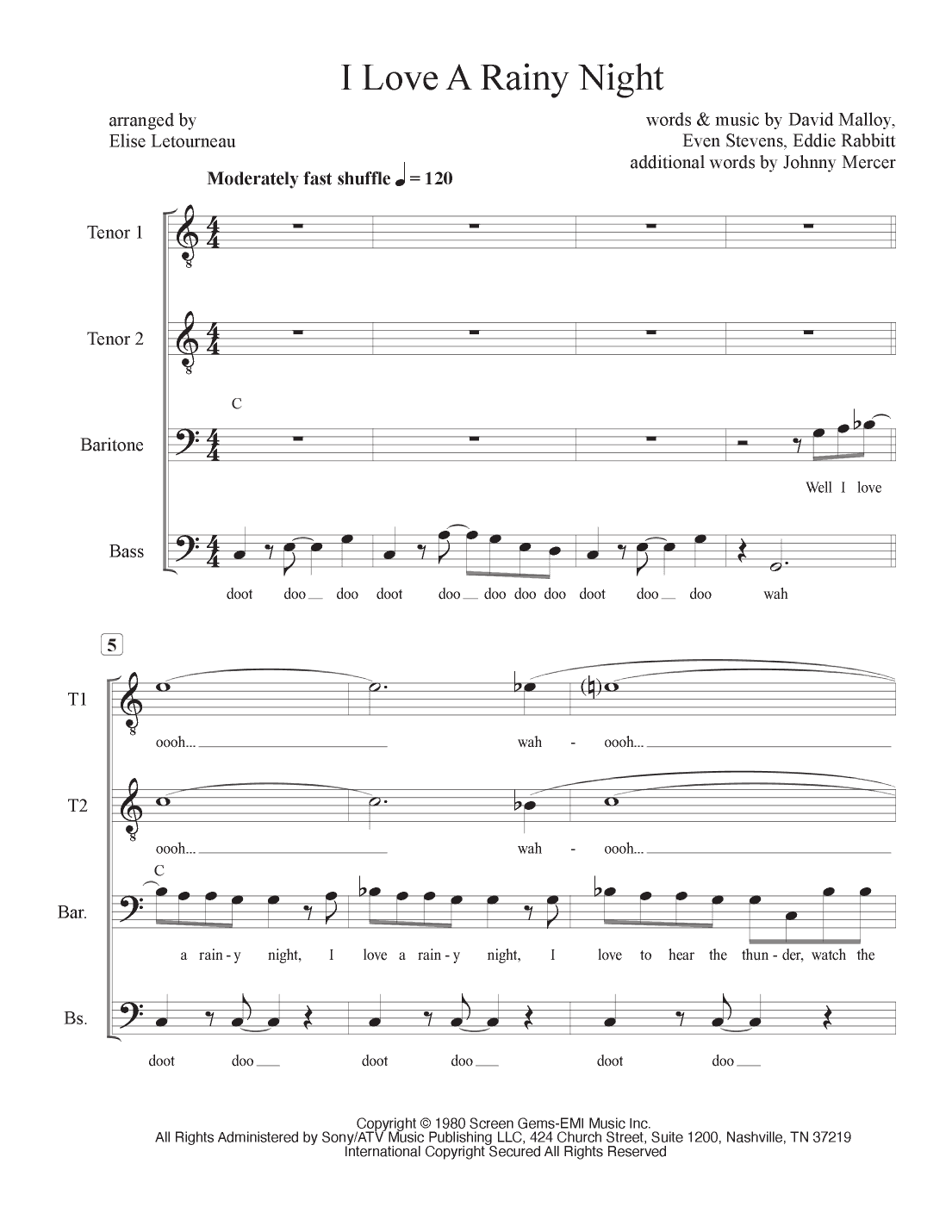 I Love A Rainy Night (arr. Elise Letourneau)