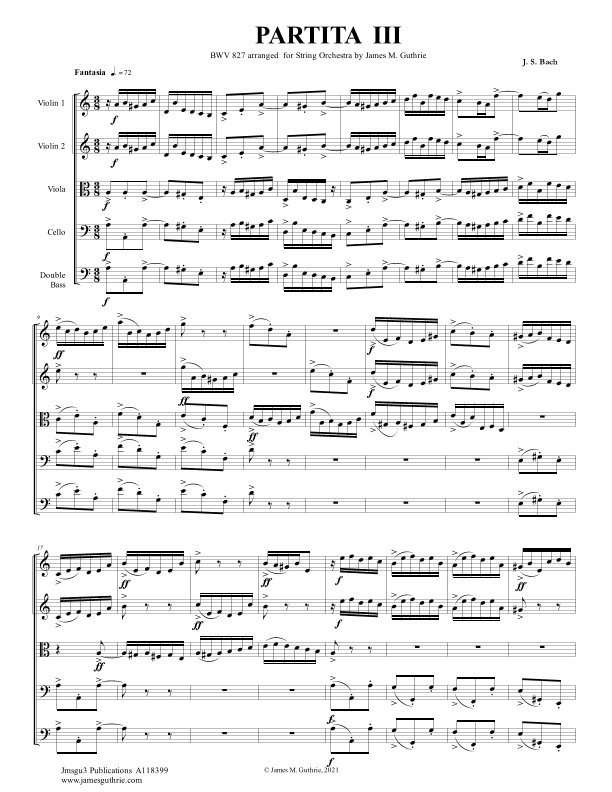 BACH Partita No. 3 BWV 827 for String Orchestra (arr. James M. Guthrie)