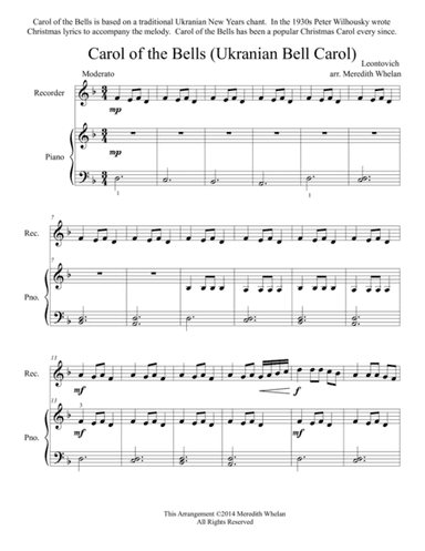 Christmas Duets for Alto Saxophone & Piano:  Carol of the Bells (Ukranian Bell Carol) (arr. Meredith Whelan)