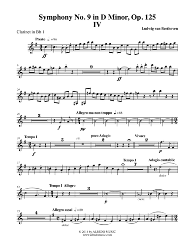 Beethoven Symphony No. 9, Movement IV - Clarinet in Bb 1 (Transposed Part), Op. 125 (arr. Doug Clyde)