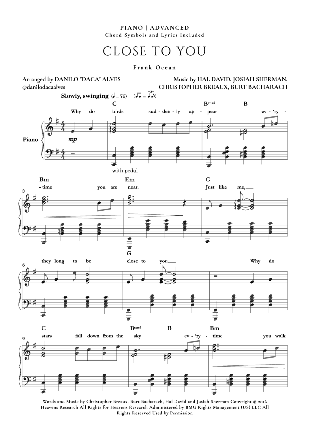 Close To You (arr. Danilo "Daca" Alves)