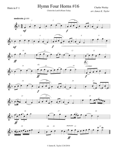 CHRIST THE LORD IS RISEN TODAY (Horn Quartet #16) (arr. James K. Taylor)