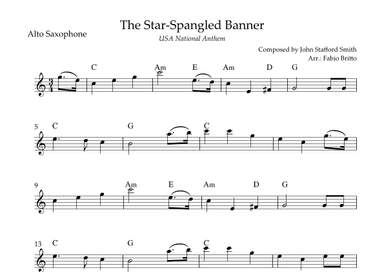 The Star Spangled Banner (USA National Anthem) for Alto Saxophone Solo with Chords (Eb Major) (arr. Fabio Britto)