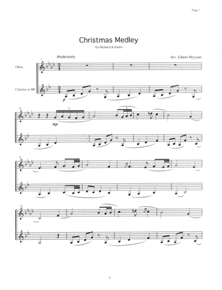 Christmas Medley for Oboe & Clarinet (arr. Edwin McLean)