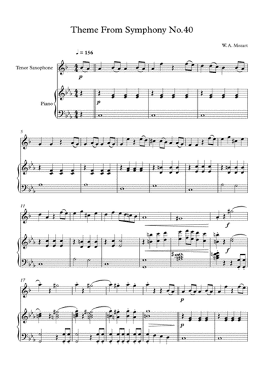 Theme From Symphony No.40, Wolfgang Amadeus Mozart, For Tenor Saxophone & Piano (arr. Eugene Egorov)