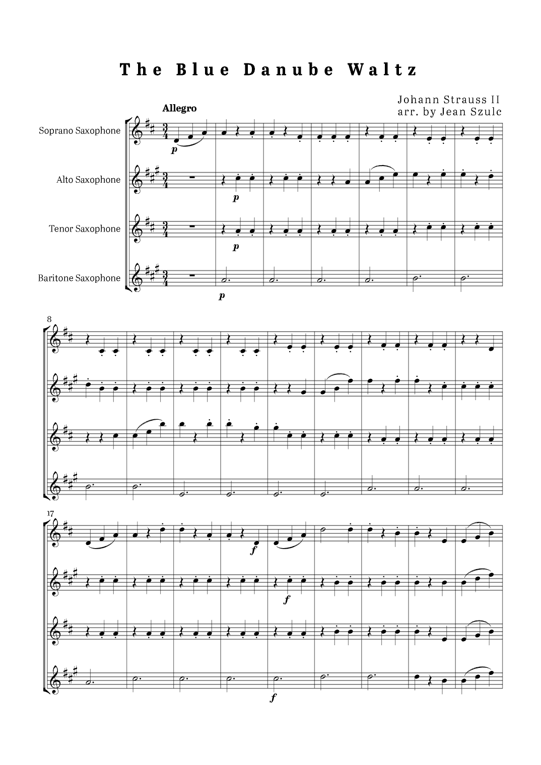 The Blue Danube Waltz - Saxophone Quartet (arr. Jean Szulc)