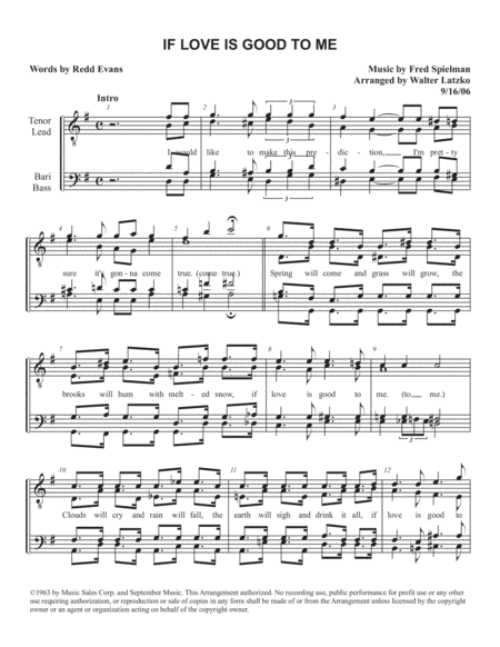 If Love Is Good To Me (arr. Walter Latzko)