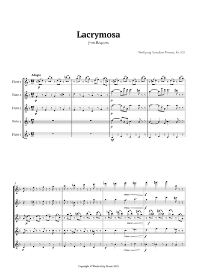 Lacrymosa by Mozart for Flute Quintet (arr. Ander)