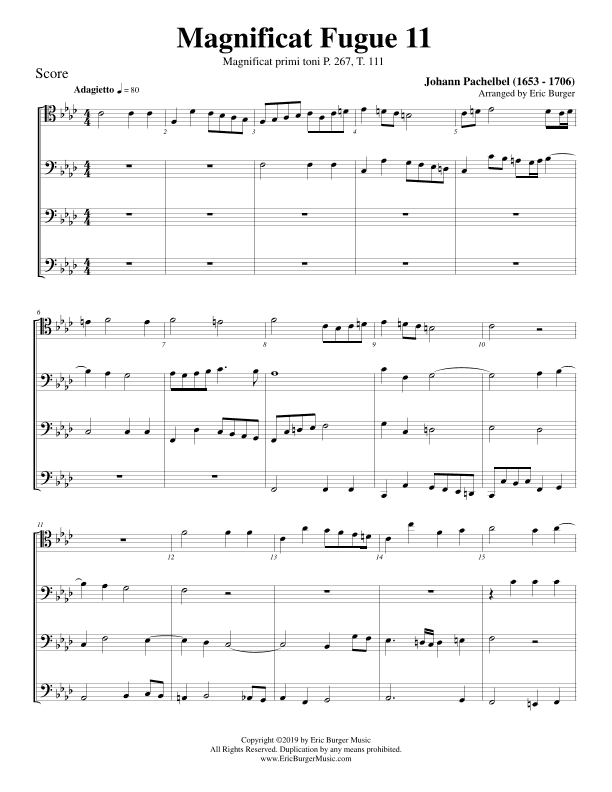 Magnificat Fugue No. 11 for Trombone or Low Brass Quartet (arr. Eric Burger Music)