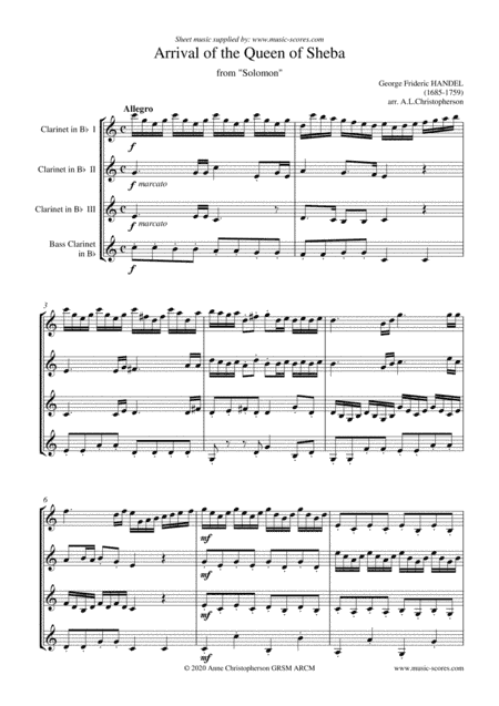 Handel: Arrival of the Queen of Sheba - Clarinet Quartet (arr. Anne L Christopherson GRSM ARCM)