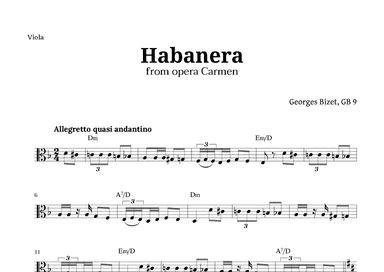Habanera from Carmen by Bizet for Viola with Chords (arr. Langanho)