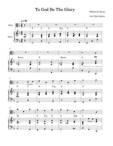 To God Be The Glory (Viola Solo and Piano) (arr. Tyler Adams)