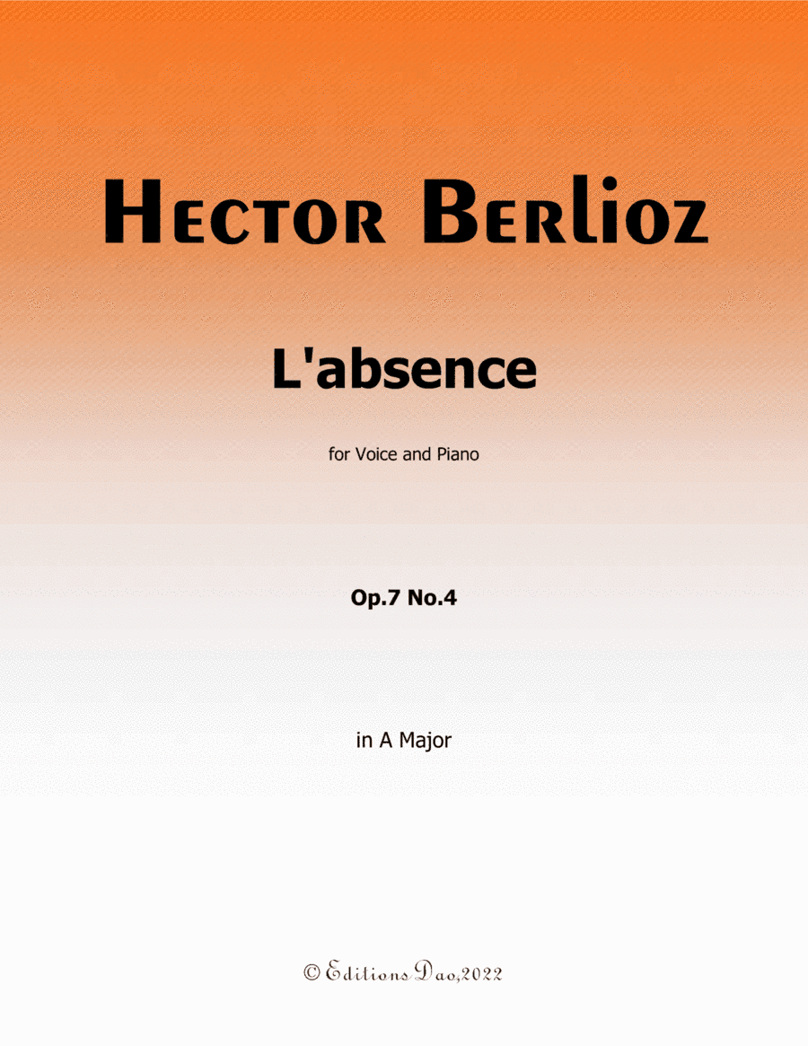 L'absence, by Berlioz, in A Major (arr. Editions Dao)