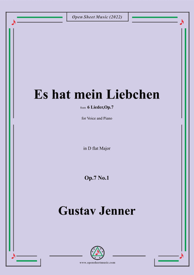 Jenner-Es hat mein Liebchen,in D flat Major,Op.7 No.1 (arr. OSM Press)