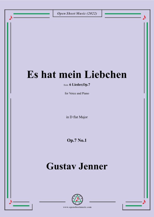 Jenner-Es hat mein Liebchen,in D flat Major,Op.7 No.1 (arr. OSM Press)