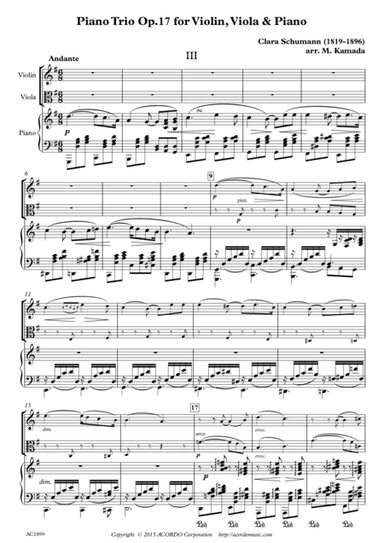 Andante from Piano Trio Op.17 for Violin, Viola & Piano (arr. Mikio Kamada)