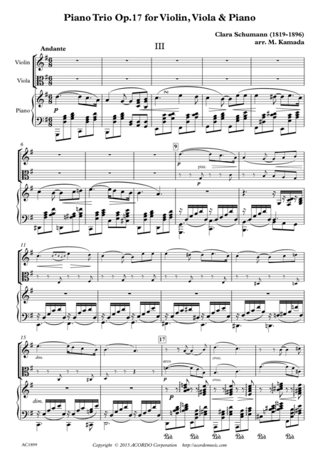 Andante from Piano Trio Op.17 for Violin, Viola & Piano (arr. Mikio Kamada)