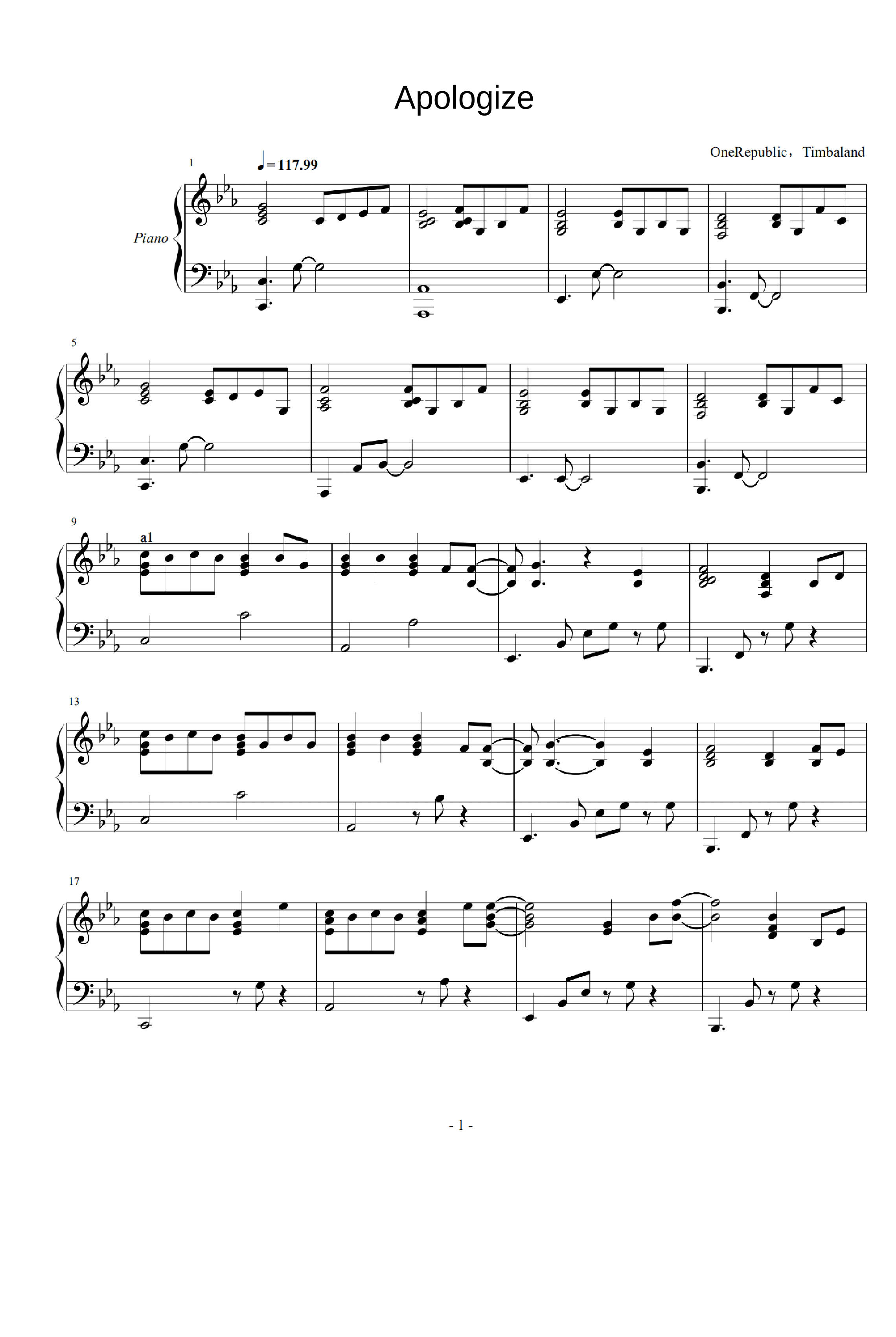 Apologize (arr. Ryan Tedder)