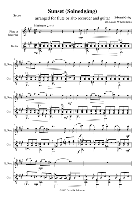 Solnedgang (Sunset) for flute (or alto recorder) and guitar (arr. David Warin Solomons)