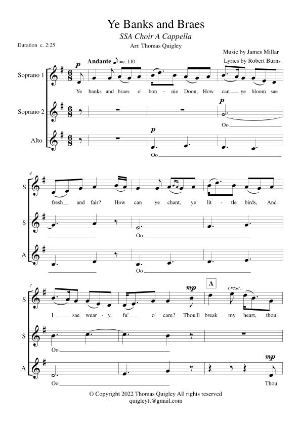 Ye Banks and Braes (SSA Choir A Cappella) (arr. Thomas Quigley)