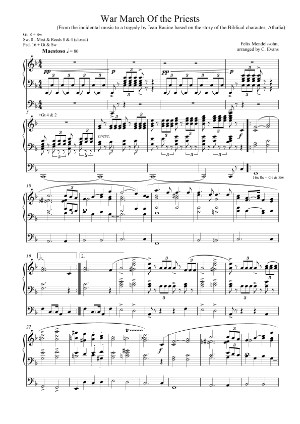 War March of the Priests arranged for Organ Solo (arr. Christopher Evans)