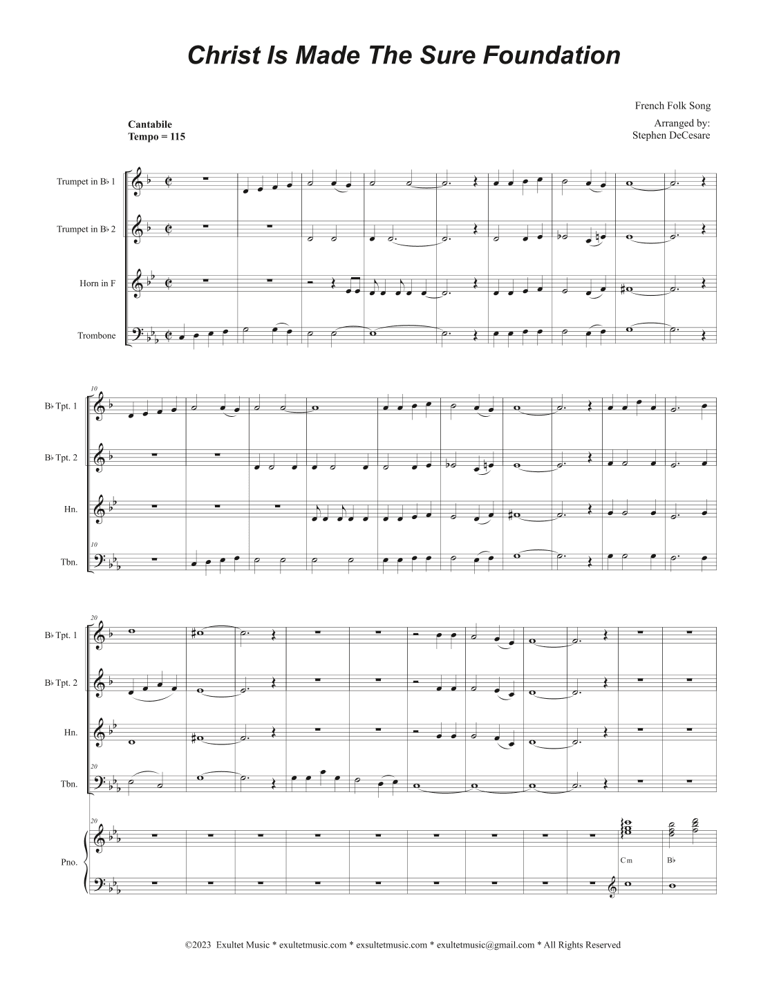 Christ Is Made The Sure Foundation (Brass Quartet and Piano) (arr. Stephen DeCesare)
