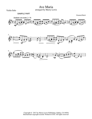 Ave Maria Bach-Gounod SOLO VIOLIN (for violin solo) (arr. Sherry Lewis)