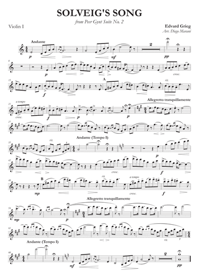 Solveig's Song from "Peer Gynt" for String Quartet (arr. Diego Marani)