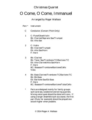 O Come, O Come, Immanuel (Emmanuel) - Clarinet Quartet (arr. Roger Wallace)