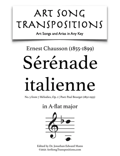 CHAUSSON: Sérénade italienne, Op. 2 no. 5 (transposed to A-flat major) (arr. ArtSongTranspositions.com)