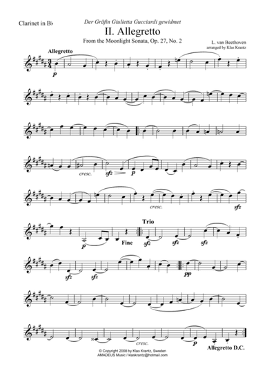 Allegretto (Moonlight Sonata) for clarinet in Bb and guitar (A Major) (arr. Amadeus Music)