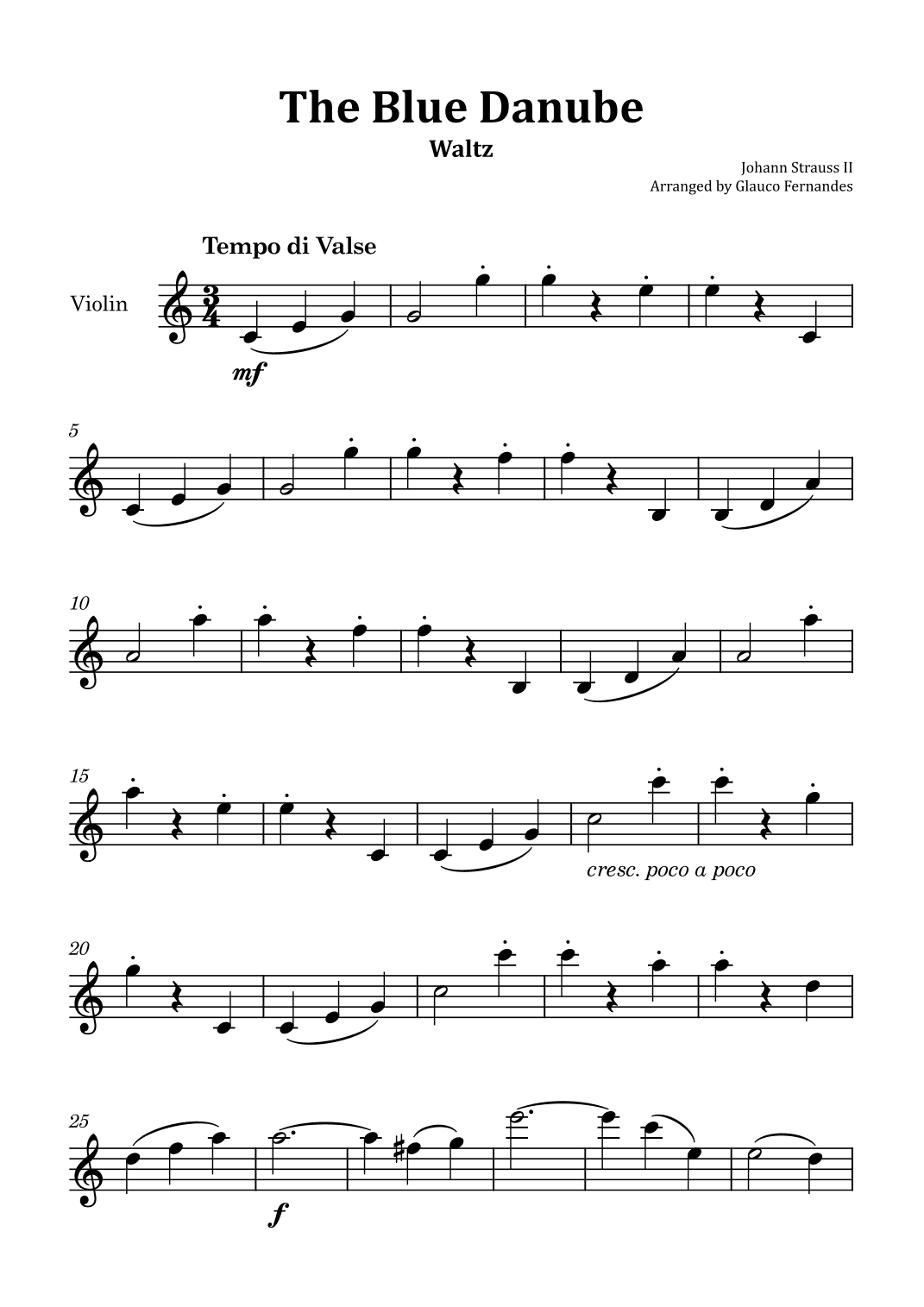 The Blue Danube - Violin Solo (arr. Glauco Fernandes)