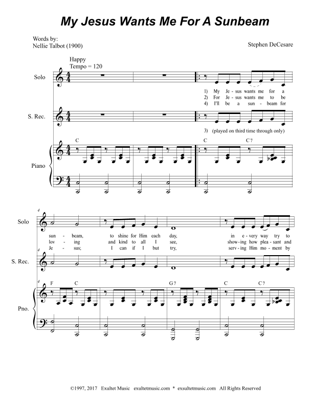My Jesus Wants Me For A Sunbeam (Vocal solo)