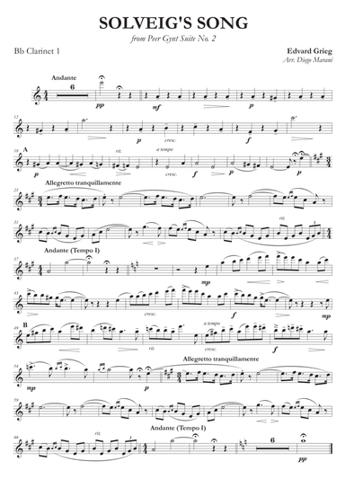 Solveig's Song from "Peer Gynt" for Clarinet Quartet (arr. Diego Marani)