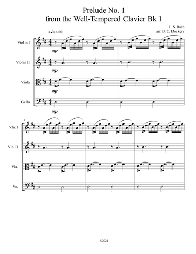Prelude No.1 from The Well-Tempered Clavier Book 1 BWV 846 (String Quartet) (arr. B. C. Dockery)