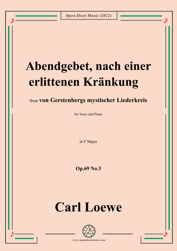 Loewe-Abendgebet,nach einer erlittenen Kränkung,Op.69 No.3,in F Major (arr. OSM Press)