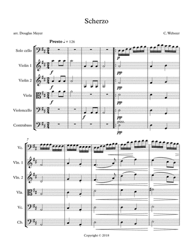 Scherzo for Cello and String Orchestra in D Major (score and parts) (arr. Douglas Meyer)