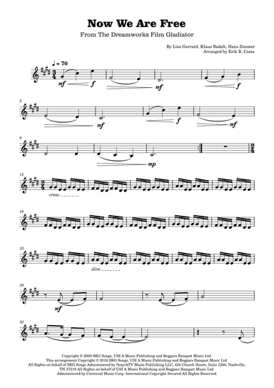 Now We Are Free (arr. Erik B. Costa)