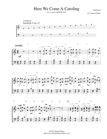 Here We Come A-Caroling - for 3-octave handbell choir (arr. Samuel Stokes)