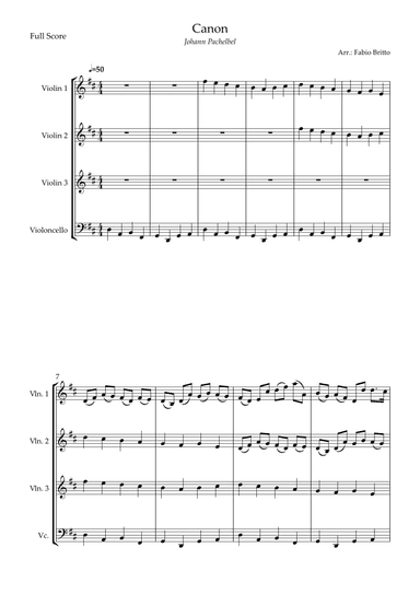 Canon - Johann Pachelbel (Wedding/Reduced Version) for 3 Violins and Cello (arr. Fabio Britto)