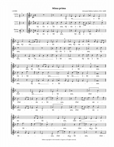 Missa prima a 3 (Asola) - SAT, SAB, STT, STB, AAT, AAB, ATT, or ATB (arr. Aristotle A. Esguerra)