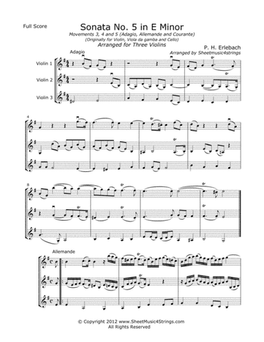 Erlebach, P. - Sonata No. 5  (Mvt. 5) for Three Violins (arr. Linda M. Scott)
